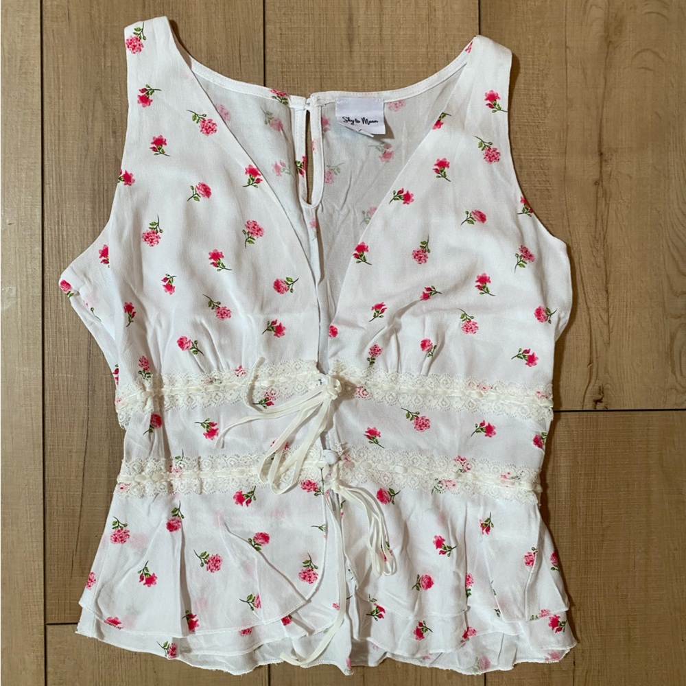 Coquette White with Pink Floral Top, Size L - Picture 14 of 17